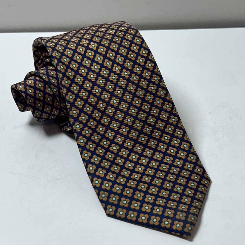 Charles Tyrwhitt 100% Silk Brown Geometric Floral AOP Print 100% Silk Tie